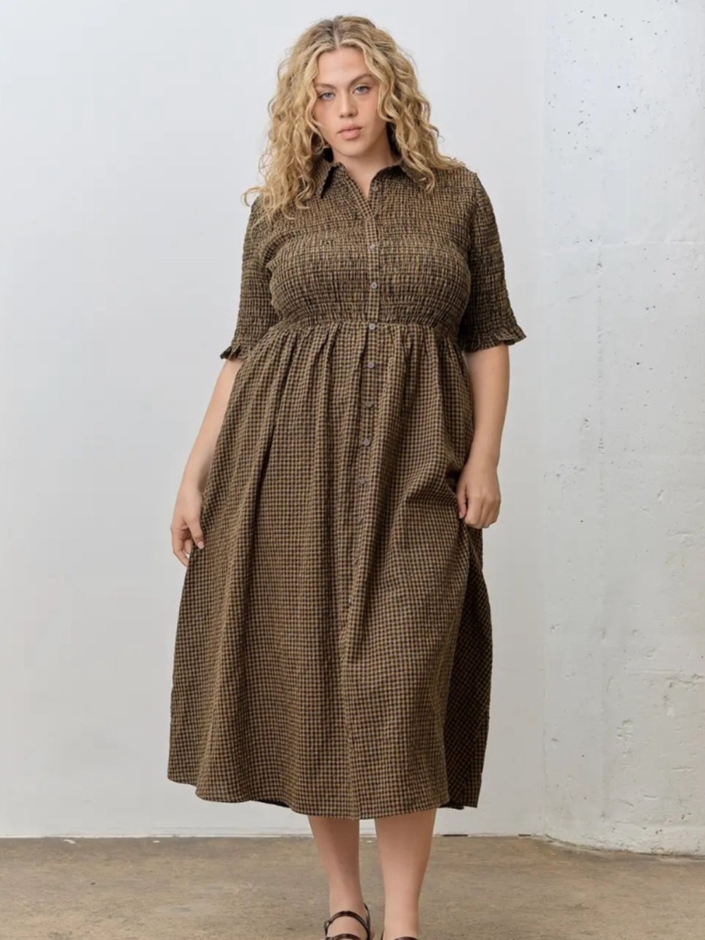 Autumn Gingham Midi dress- Polagram